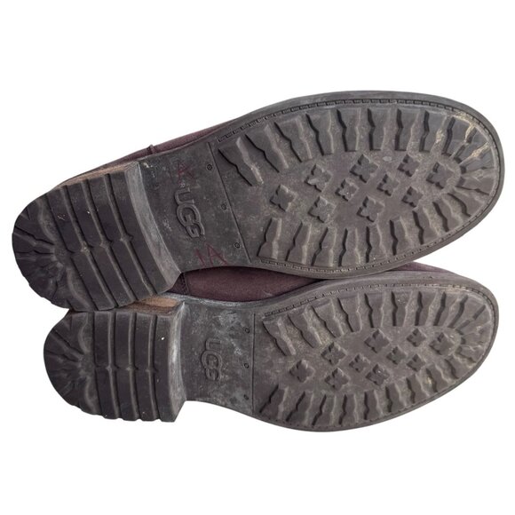 UGG Women's Brown Suede Knee-High Boots Size 9.5 With Side Zipper & Wooden Heel - Picture 7 of 12